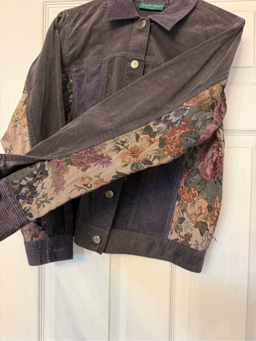 Lemon grass grayish/purple Corduroy & Floral Panel Jacket size small - Picture 4 of 6